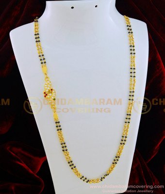MCHN289 - Panchaloha Peacock Multi Stone Mugappu With 2 Line Karimani Mugappu Chain for Daily Use