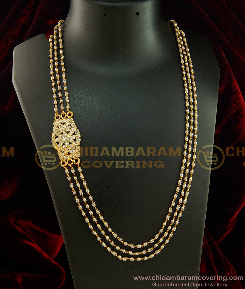 MCHN295 - Chidambaram Covering Exclusive Muthu Mugappu Chain with Impon Stone Mugappu Online 
