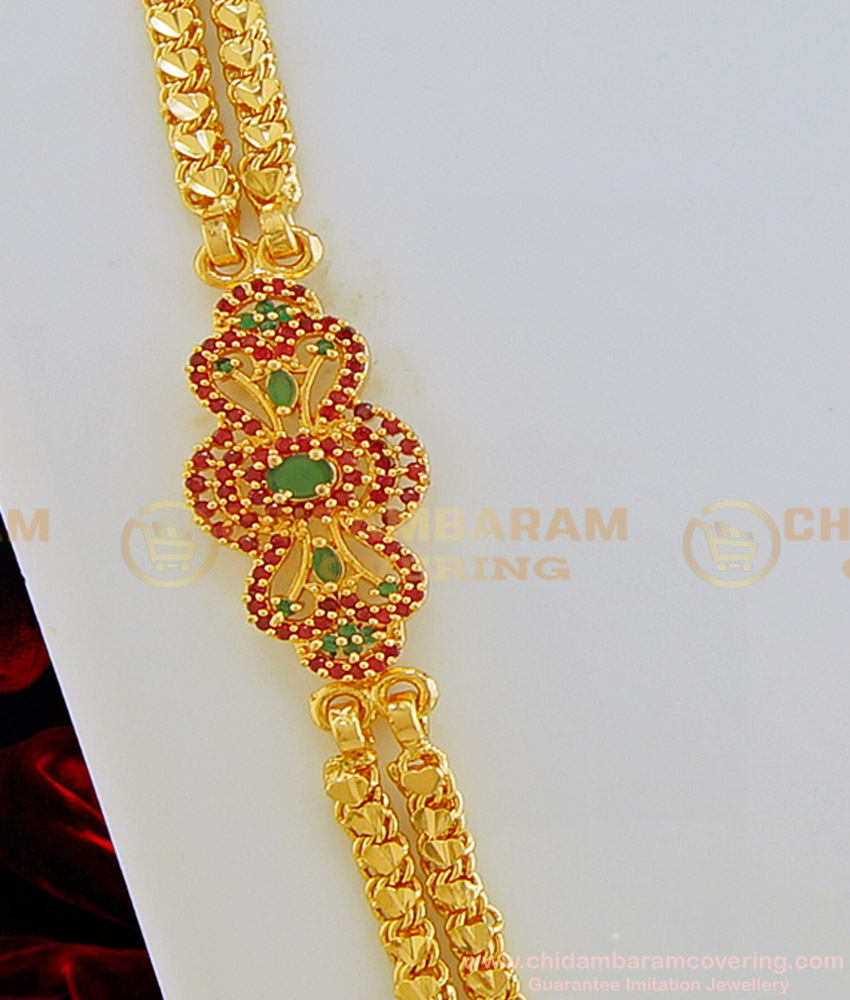 MCHN297 - Latest Design Rattaivadam Heart Design Chain with Ruby Stone Mugappu for Women