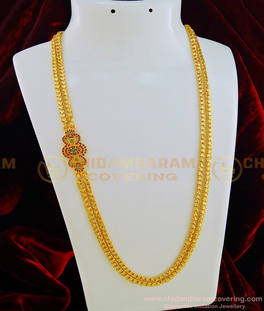 MCHN297 - Latest Design Rattaivadam Heart Design Chain with Ruby Stone Mugappu for Women