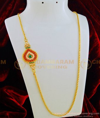 MCHN302 - New Fashion Jewelry South Indian Multi Stone Big Mugappu Chain for Ladies 