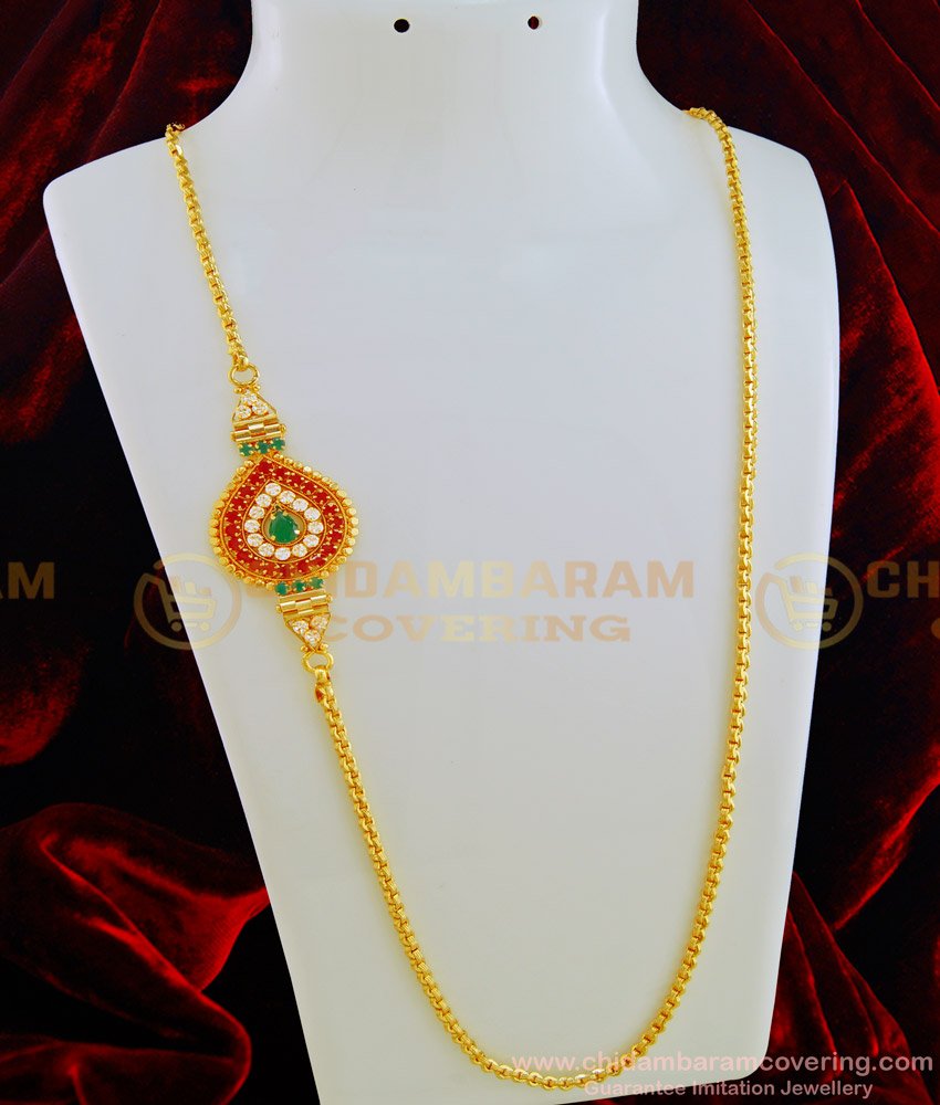 MCHN302 - New Fashion Jewelry South Indian Multi Stone Big Mugappu Chain for Ladies 
