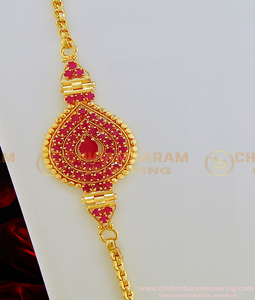 MCHN303 - South Indian Fashion Jewelry Gold Plated Ruby Stone Big Mugappu Chain for Ladies