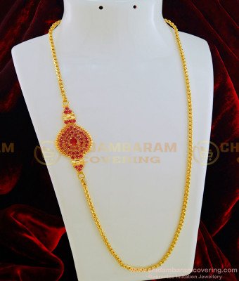 MCHN303 - South Indian Fashion Jewelry Gold Plated Ruby Stone Big Mugappu Chain for Ladies