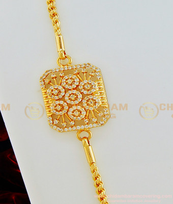 MCHN304 - Latest American Diamond Gold Design Square Mugappu with Thali Saradu Chain Online
