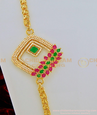 MCHN308 - Unique American Diamond Multi Stone Gold Plated Guaranteed Mugappu Chain Online 