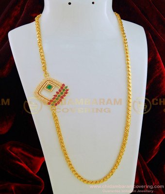 MCHN308 - Unique American Diamond Multi Stone Gold Plated Guaranteed Mugappu Chain Online 