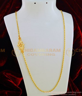MCHN311 - 30 Inches Gold Design Full White Stone Impon Mugappu Chain Best Price Online 