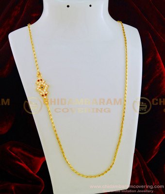 MCHN312 - 30 Inches Long Getti Metal Jewellery Gold Design Multi Stone Impon Mugappu Chain Thali Chain  