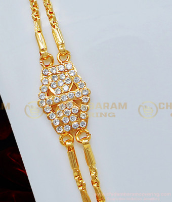 MCHN318 - Five Metal Impon White Stone Side Pendant Mugappu with Double Chain Guaranteed Jewellery