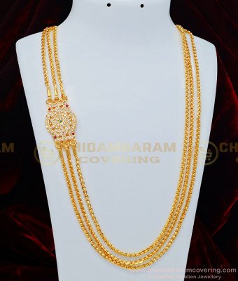 MCHN321 - 24 Inches Indian 5 Metal Mugappu Design With 3 Line One Gram Gold Chain for Women