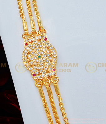 MCHN321 - 24 Inches Indian 5 Metal Mugappu Design With 3 Line One Gram Gold Chain for Women