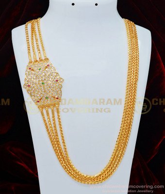 MCHN322 - Impon Mugappu Design Ad Multi Stone Big Side Pendant 4 Line Mugappu Chain Design Online