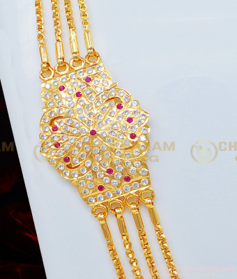 MCHN323 - Impon Real Gold Design Very Big 4 Line Flower Design Stone Mugappu Chains for Women 