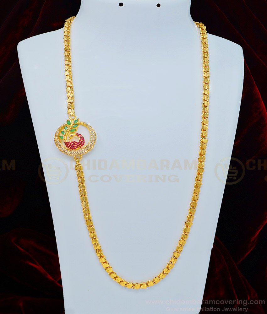 MCHN327 - Traditional Peacock Mugappu with Gold Plated Heart Design Chain Indian Imitation Jewellery