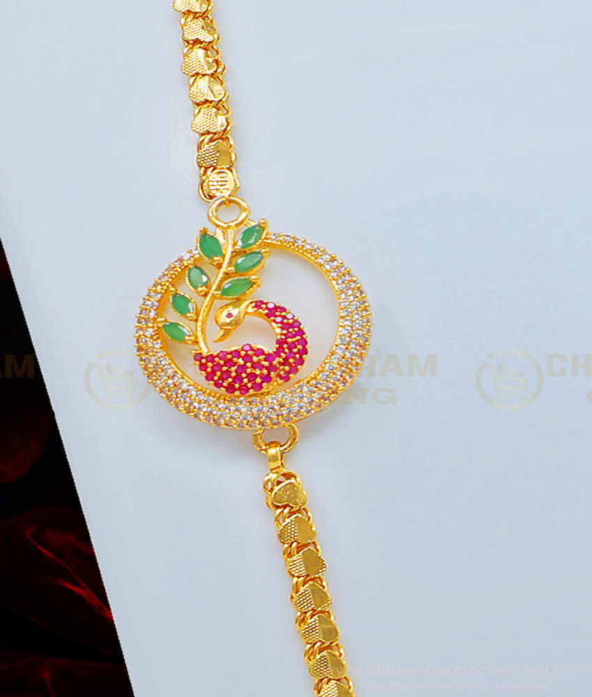 MCHN327 - Traditional Peacock Mugappu with Gold Plated Heart Design Chain Indian Imitation Jewellery