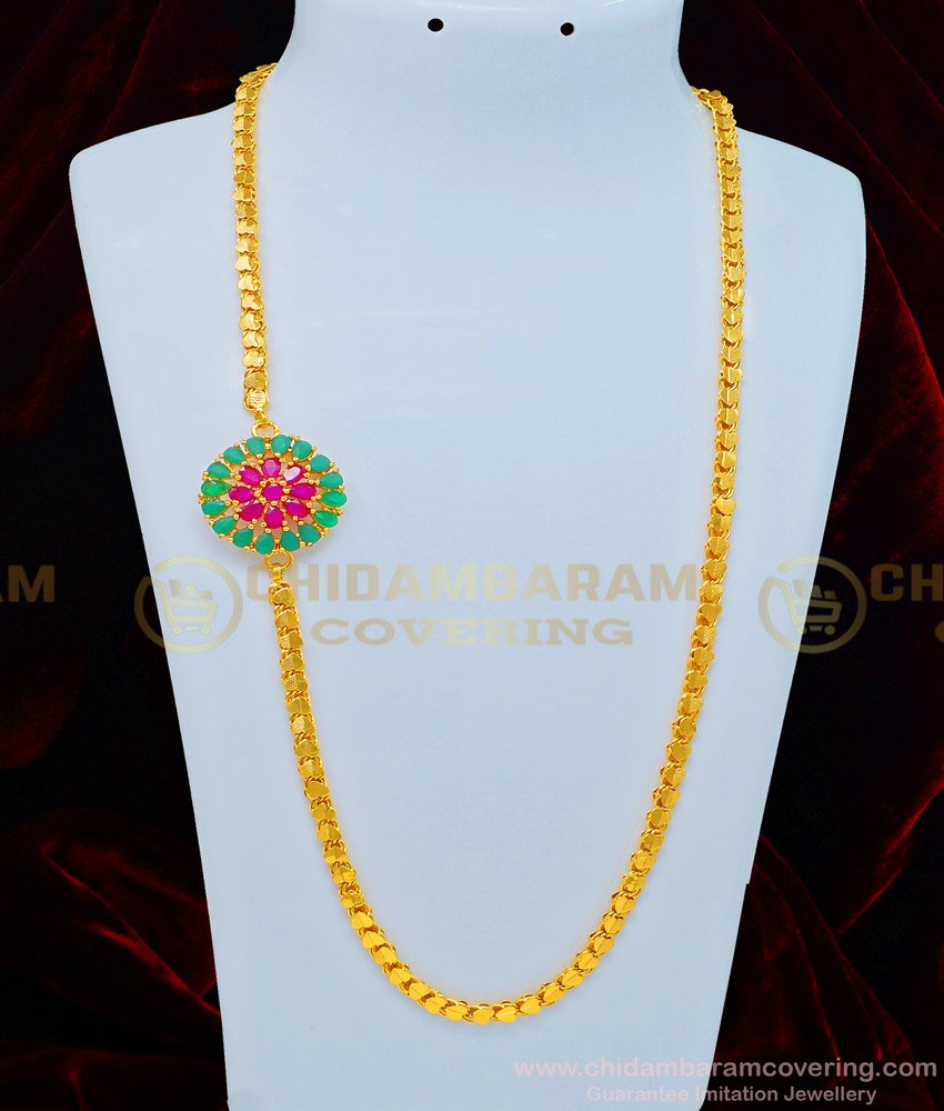 MCHN328 - New Model Flower Design Stone Mugappu with Heartin Chain Guaranteed Jewellery 