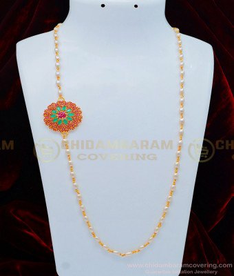 MCHN331 - New Fashion Pearl Mugappu Chain Flower Design Stone Side Pendant Mugappu Chain for Ladies 