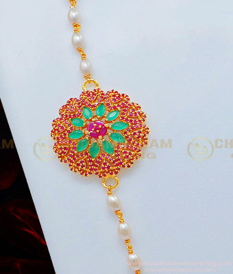 MCHN331 - New Fashion Pearl Mugappu Chain Flower Design Stone Side Pendant Mugappu Chain for Ladies 