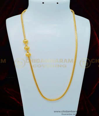 MCHN334 - One Gram Gold Jewelry Daily Wear Golden Plain Balls Mugappu Design Online