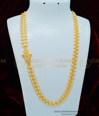 MCHN335 - South Indian Peacock Design Double Line Beads Mugappu Chain Imitation Jewelry Online