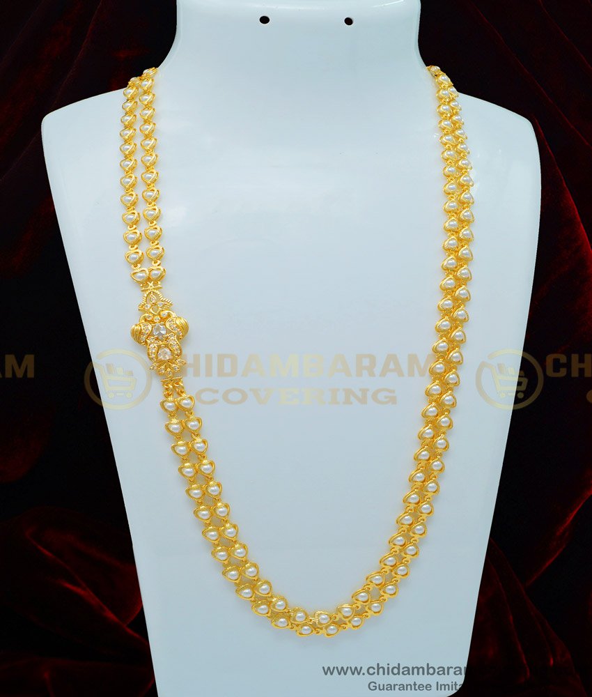 MCHN335 - South Indian Peacock Design Double Line Beads Mugappu Chain Imitation Jewelry Online