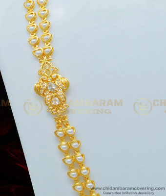MCHN335 - South Indian Peacock Design Double Line Beads Mugappu Chain Imitation Jewelry Online