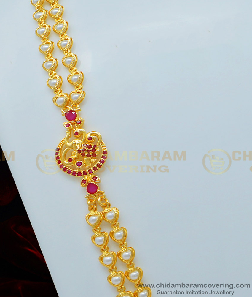 MCHN338 - Unique Pearl Mugappu Chain Collections Elephant Design Fancy Mugappu Chain Online