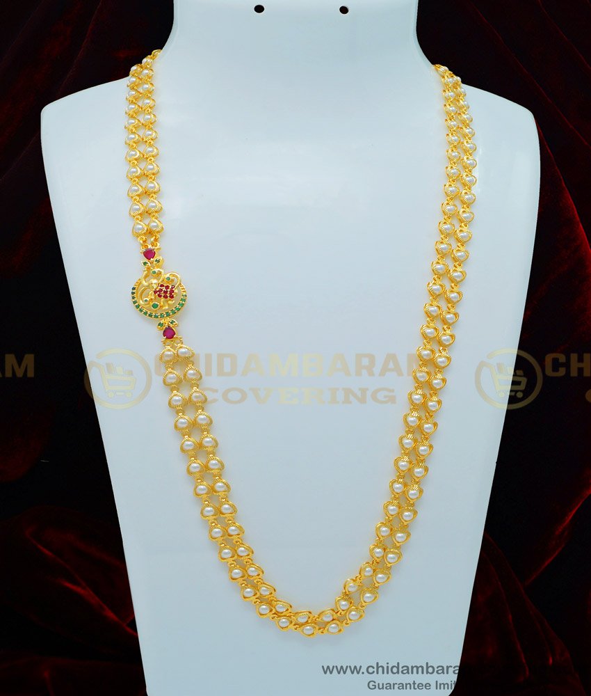 MCHN339 - New Model Elephant Design Mugappu with Rattai Vadam Pearl Chain Collections Buy Best Price