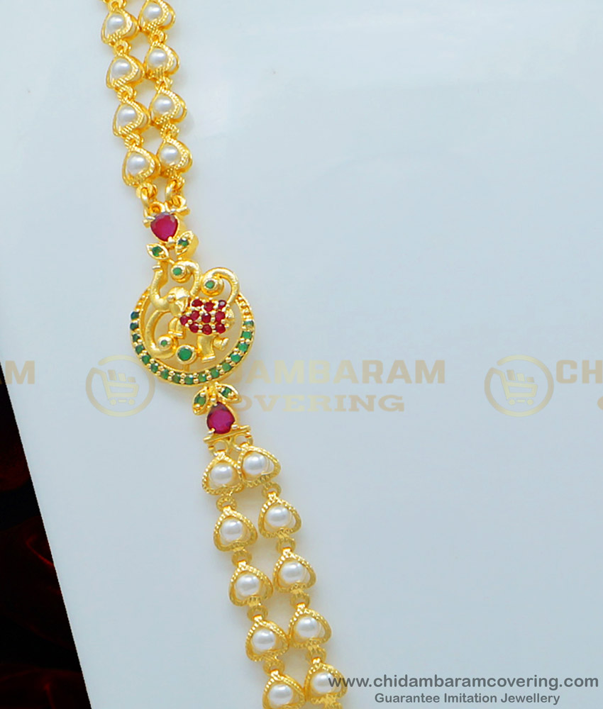MCHN339 - New Model Elephant Design Mugappu with Rattai Vadam Pearl Chain Collections Buy Best Price