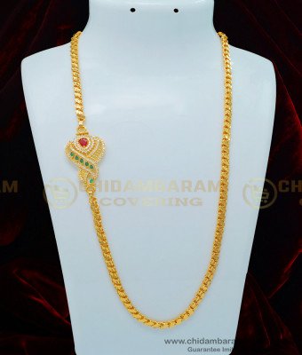 MCHN340 - 1 Gram Gold American Diamond Stone Designer Mugappu Chain for Women 