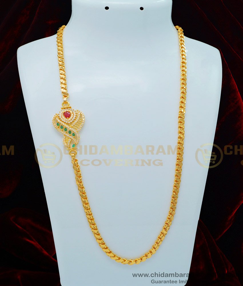 MCHN340 - 1 Gram Gold American Diamond Stone Designer Mugappu Chain for Women 