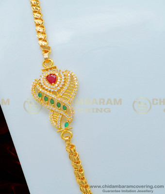 MCHN340 - 1 Gram Gold American Diamond Stone Designer Mugappu Chain for Women 