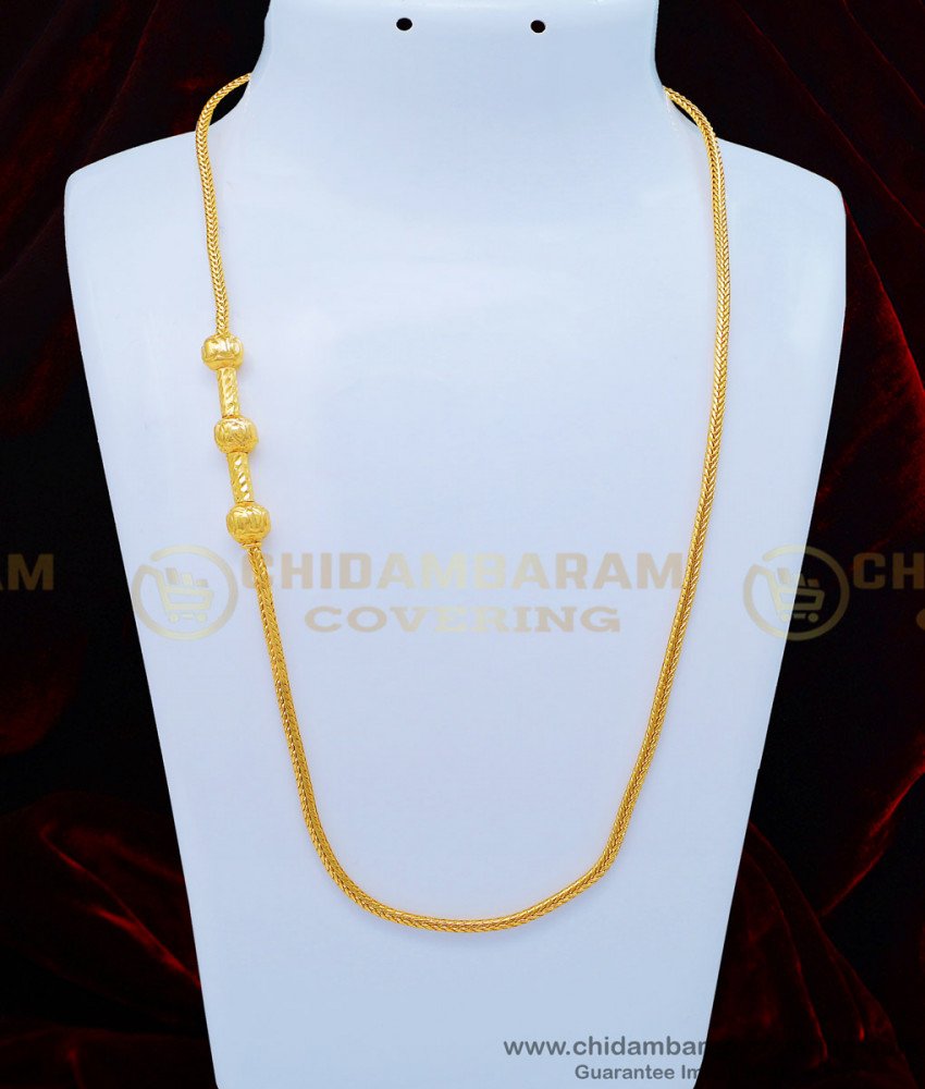 MCHN343 - One Gram Gold Plated Daily Wear Gold Balls Plain Mugappu Thali Chain Design Online