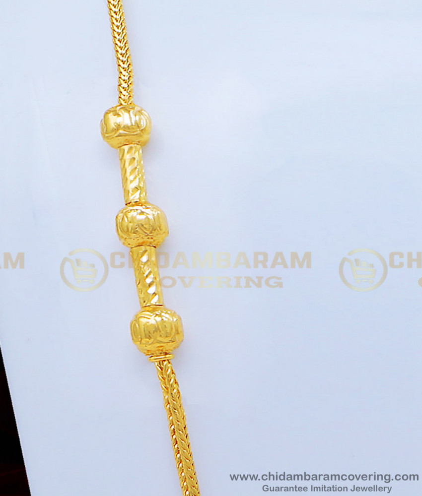 MCHN343 - One Gram Gold Plated Daily Wear Gold Balls Plain Mugappu Thali Chain Design Online