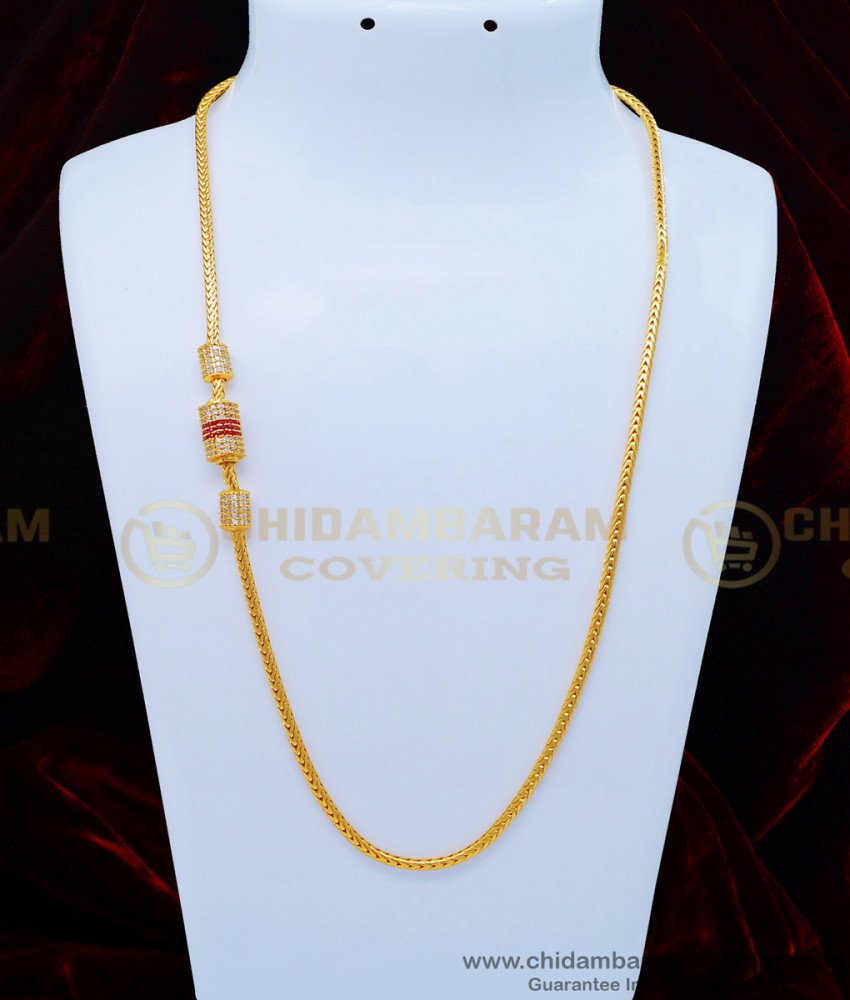 MCHN346 - 24 Inches New Model White and Ruby Stone Mugappu Chain Buy Online Shopping