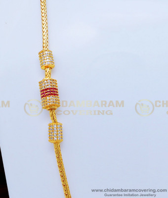 MCHN346 - 24 Inches New Model White and Ruby Stone Mugappu Chain Buy Online Shopping