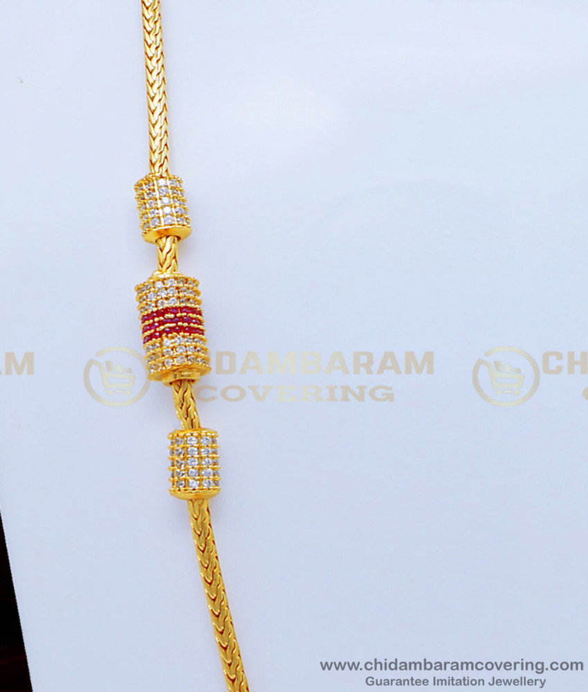 MCHN346 - 24 Inches New Model White and Ruby Stone Mugappu Chain Buy Online Shopping