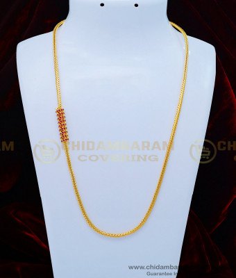 MCHN347 - Trendy Gold Plated Thali Kodi Chain Spiral Design Ruby Stone Mugappu Chain Indian Imitation Jewellery