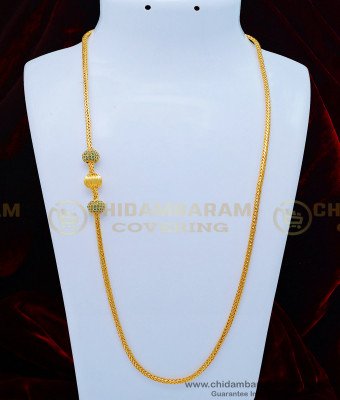 MCHN357 - Unique Emerald Stone Balls with Plain Balls Gold Covering 3 Balls Mugappu Chain Online