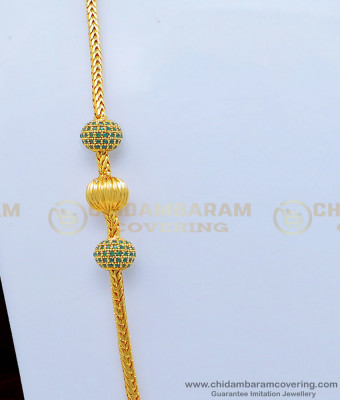 MCHN357 - Unique Emerald Stone Balls with Plain Balls Gold Covering 3 Balls Mugappu Chain Online