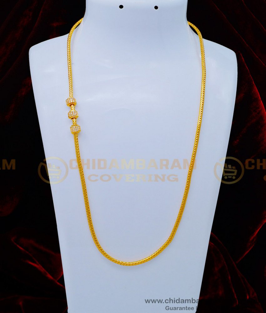 MCHN359 - Trendy Gold Plated American Diamond White Stone Thali Moppu Chain 