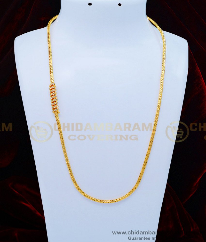 MCHN360 - real gold design one gram gold White stone Spiral Thali Kodi Chain Mugappu Chain 