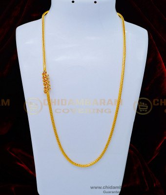 MCHN361 - Gold Design Daily Wear Trendy White Stone Ruby Stone Spiral Thali Kodi Mugappu Chain Designs