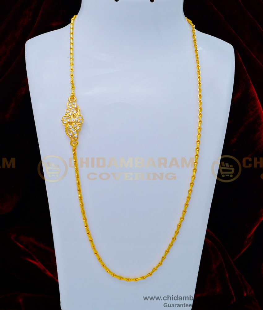 MCHN362 - Panchaloha White Stone Mugappu Chain Designs Five Metal 1 Gram Gold Jewellery 