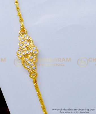 MCHN362 - Panchaloha White Stone Mugappu Chain Designs Five Metal 1 Gram Gold Jewellery 