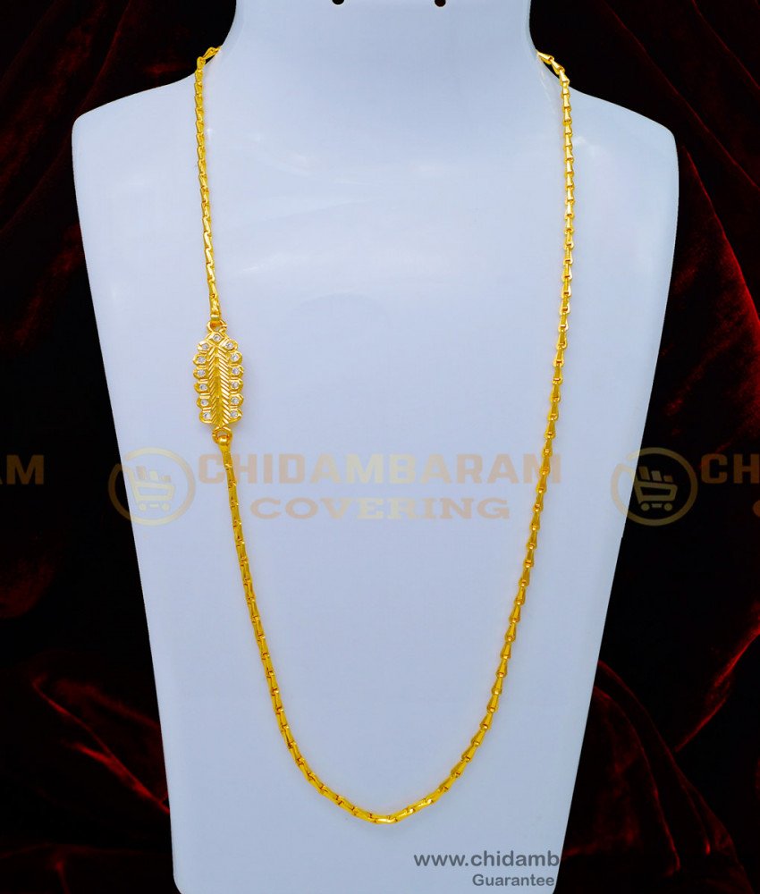 MCHN363 - 24 Inches White Stone Impon Mugappu Chain Chidambaram Covering Jewellery