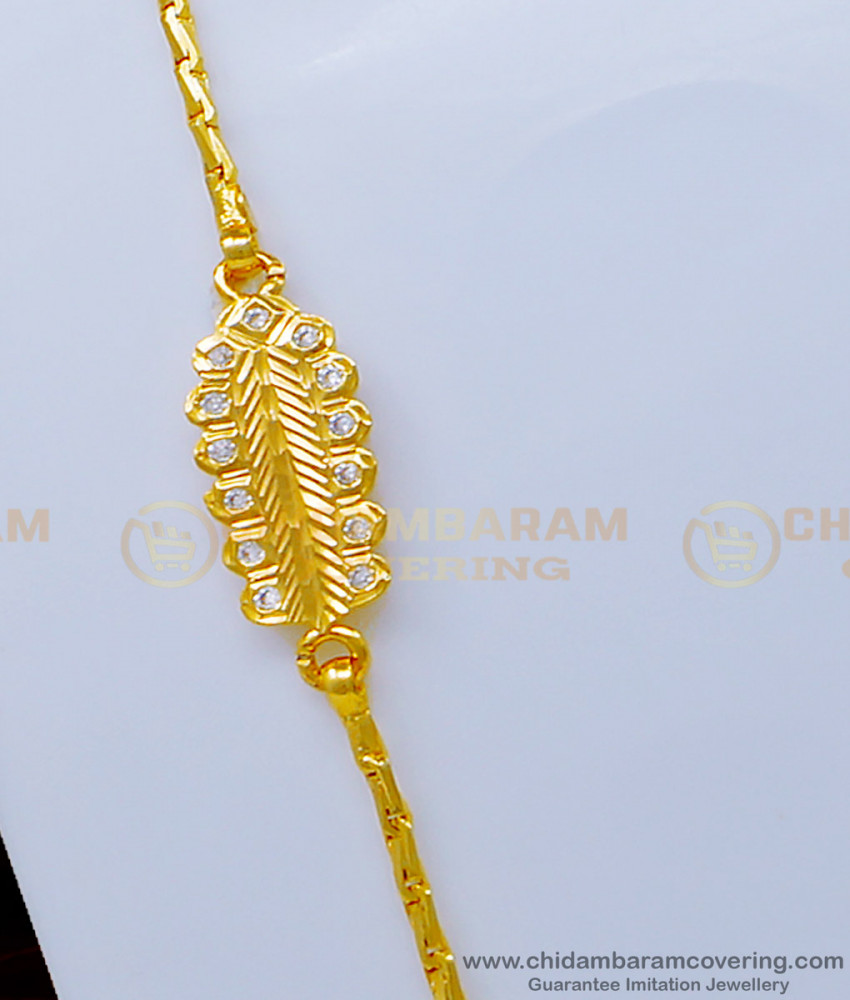 MCHN363 - 24 Inches White Stone Impon Mugappu Chain Chidambaram Covering Jewellery