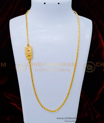 MCHN364 - Impon White and Ruby Stone Gold Covering Impon Mugappu Chain for Women 