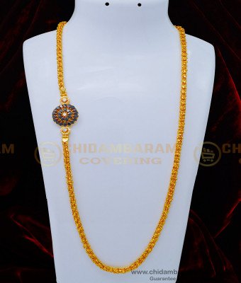 MCHN374 - Latest 1 Gram Gold American Diamond White and Black Stone Mugappu Chain for Women